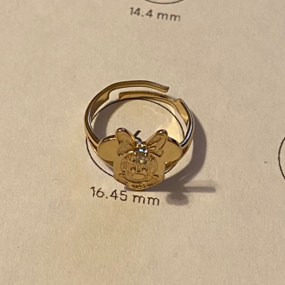 Vintage Y2K 2000 90s 22K Gold Plate Disney Minnie Mouse Gold Crystal Ring Size 6 - Picture 12 of 14